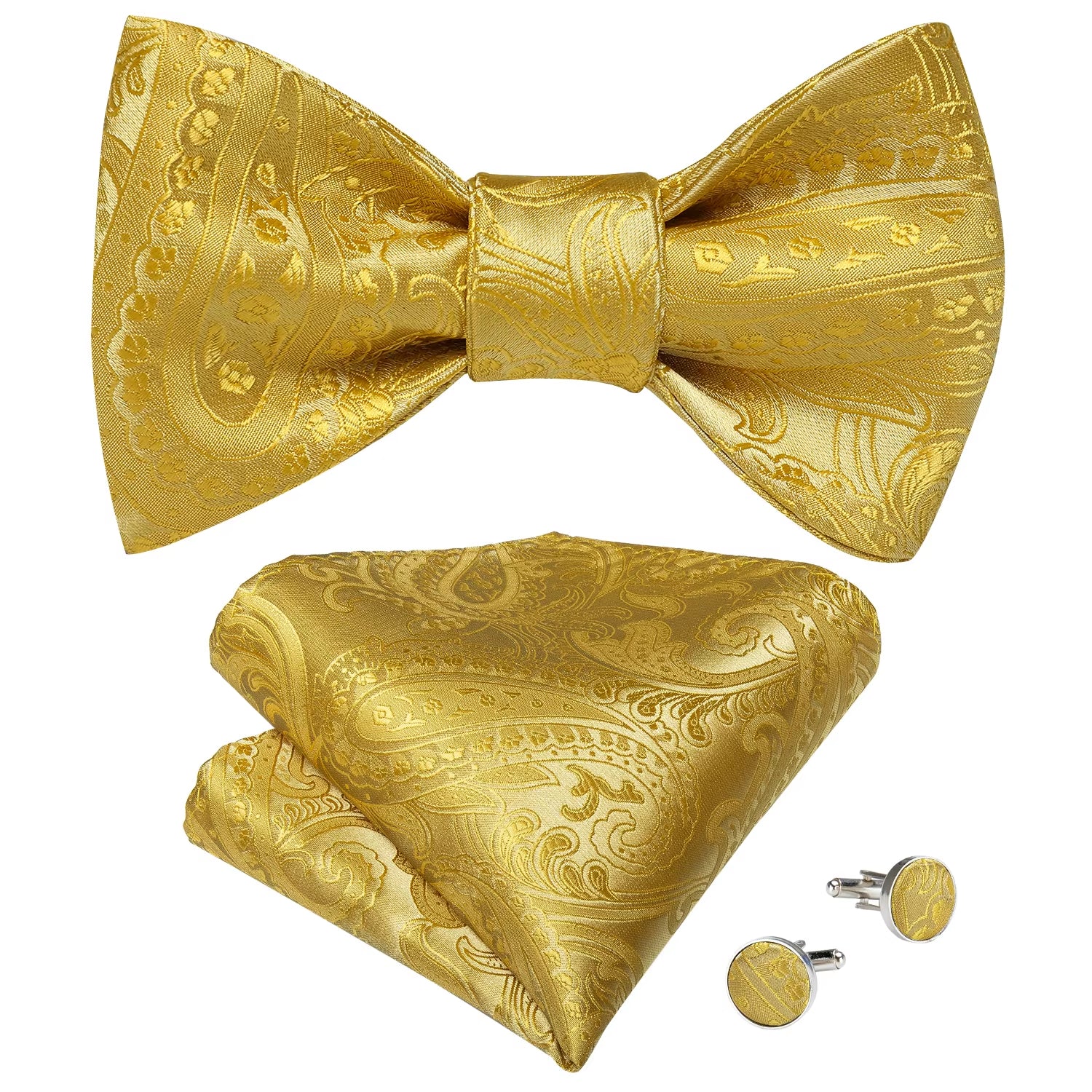 Adjustable Bowties Gold Floral Self Tie Bow Tie Set Pocket Square Wedding Tuxedo Cravat Bow Tie Formal Male Neckwear