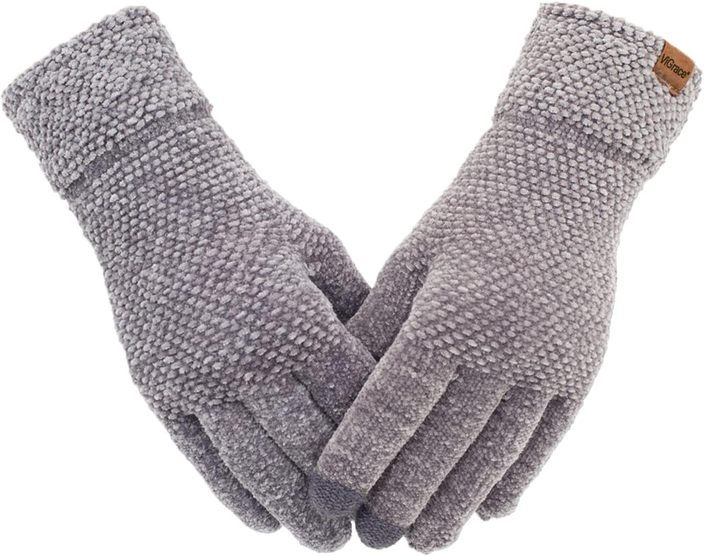 Vigrace Winter Touchscreen Gloves for Women Chenille Warm Knit with 3 Touch Scre