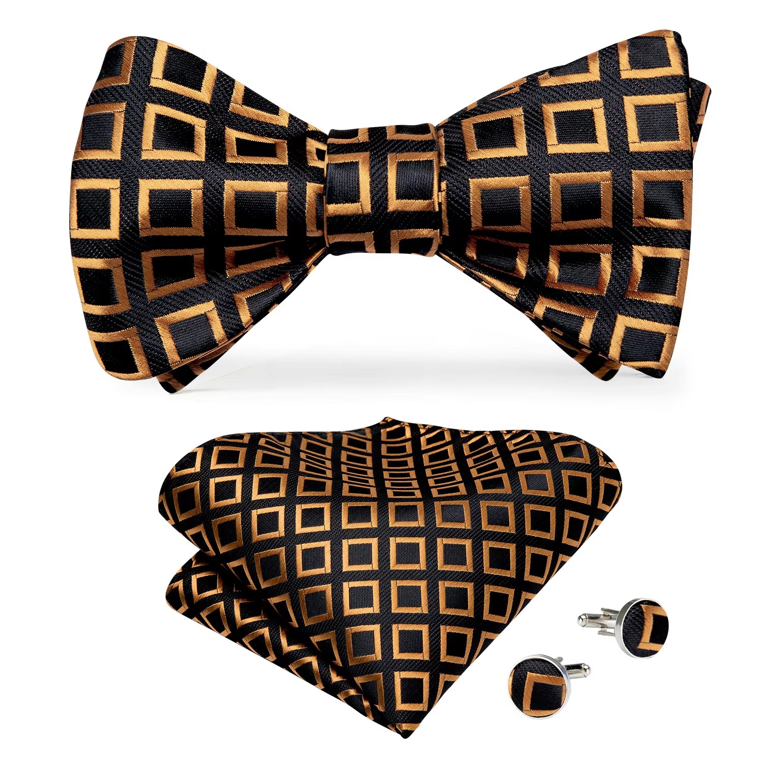 Adjustable Bowties Gold Floral Self Tie Bow Tie Set Pocket Square Wedding Tuxedo Cravat Bow Tie Formal Male Neckwear