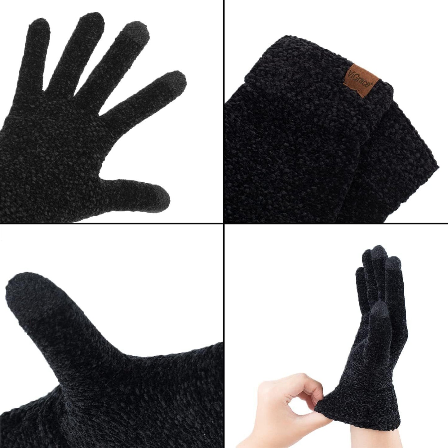 Vigrace Winter Touchscreen Gloves for Women Chenille Warm Knit with 3 Touch Scre