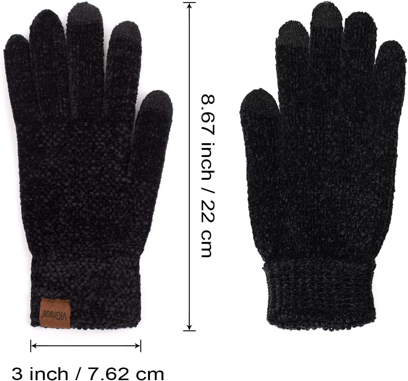 Vigrace Winter Touchscreen Gloves for Women Chenille Warm Knit with 3 Touch Scre