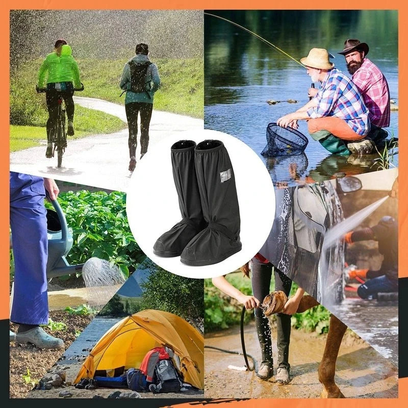 Foldable Reusable Slip Resistant Overshoes with Reflector for Women and Men All round Long Waterproof Boot Cover Rainproof Shoes