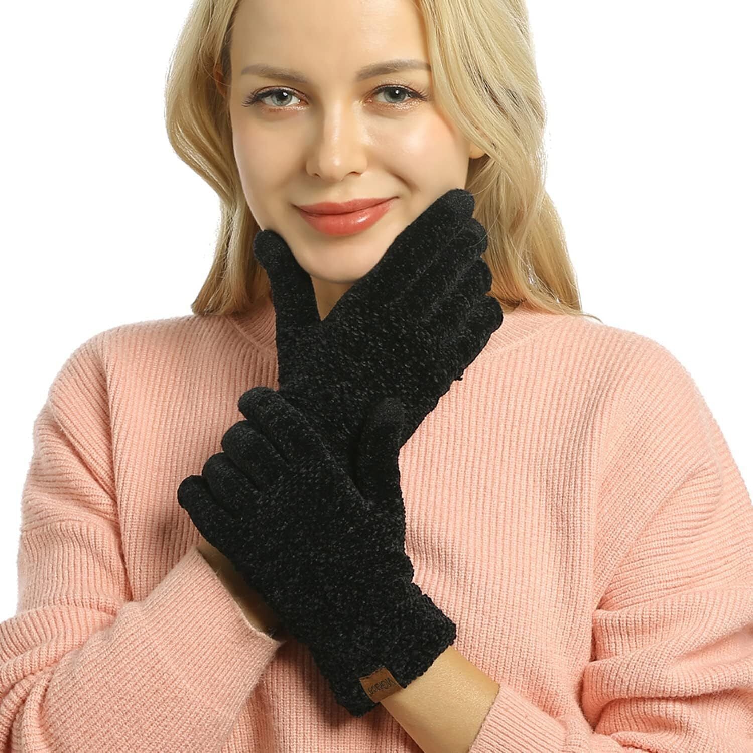 Vigrace Winter Touchscreen Gloves for Women Chenille Warm Knit with 3 Touch Scre