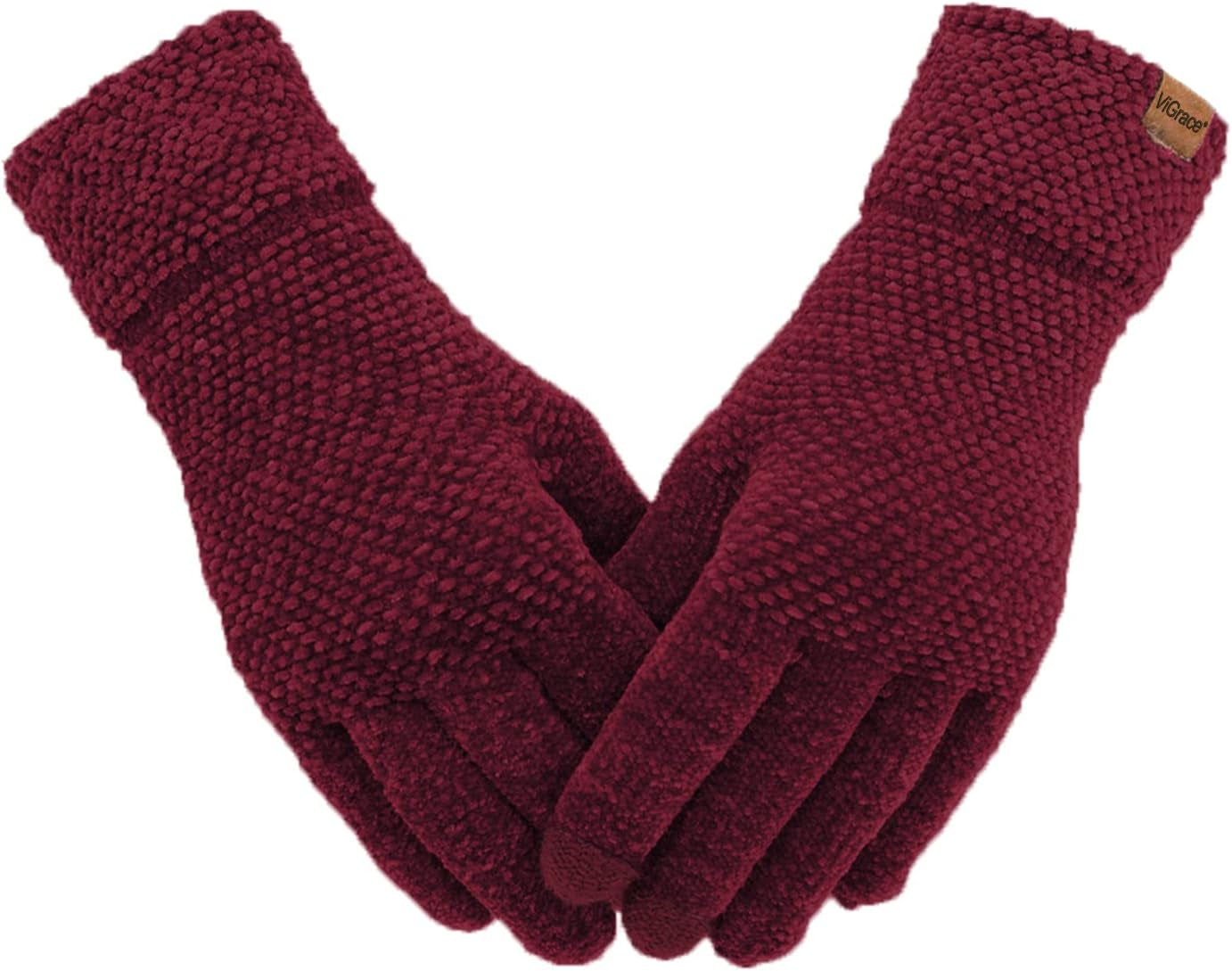 Vigrace Winter Touchscreen Gloves for Women Chenille Warm Knit with 3 Touch Scre